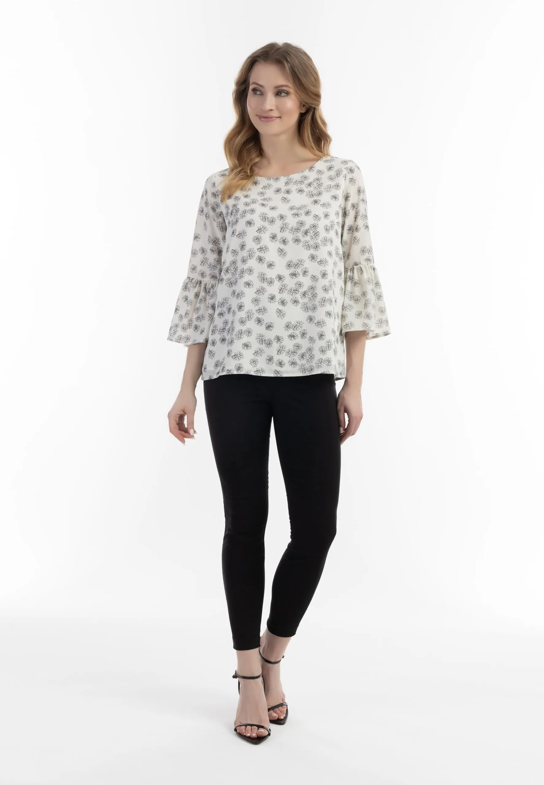 Usha Blouses Met Korte Mouw Blouse Dames Wolwit 5 Usha Blouses Met Korte Mouw Blouse Dames Wolwit - Afbeelding 4