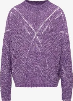 Usha Fijngebreide Truien Trui Dames Donkerlila