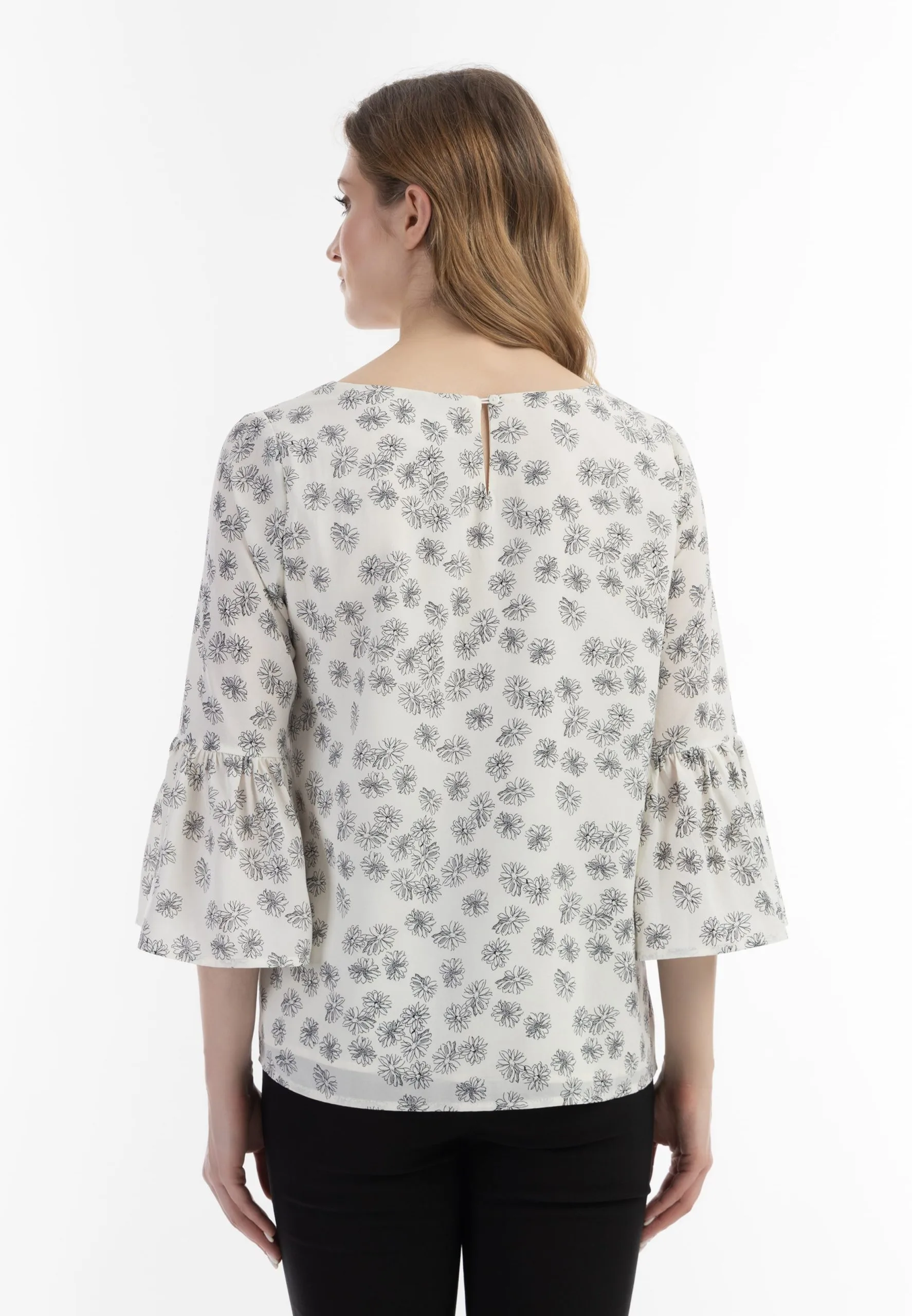 Usha Blouses Met Korte Mouw Blouse Dames Wolwit 4 Usha Blouses Met Korte Mouw Blouse Dames Wolwit - Afbeelding 3