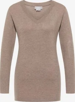 Usha Fijngebreide Truien Trui Dames Taupe