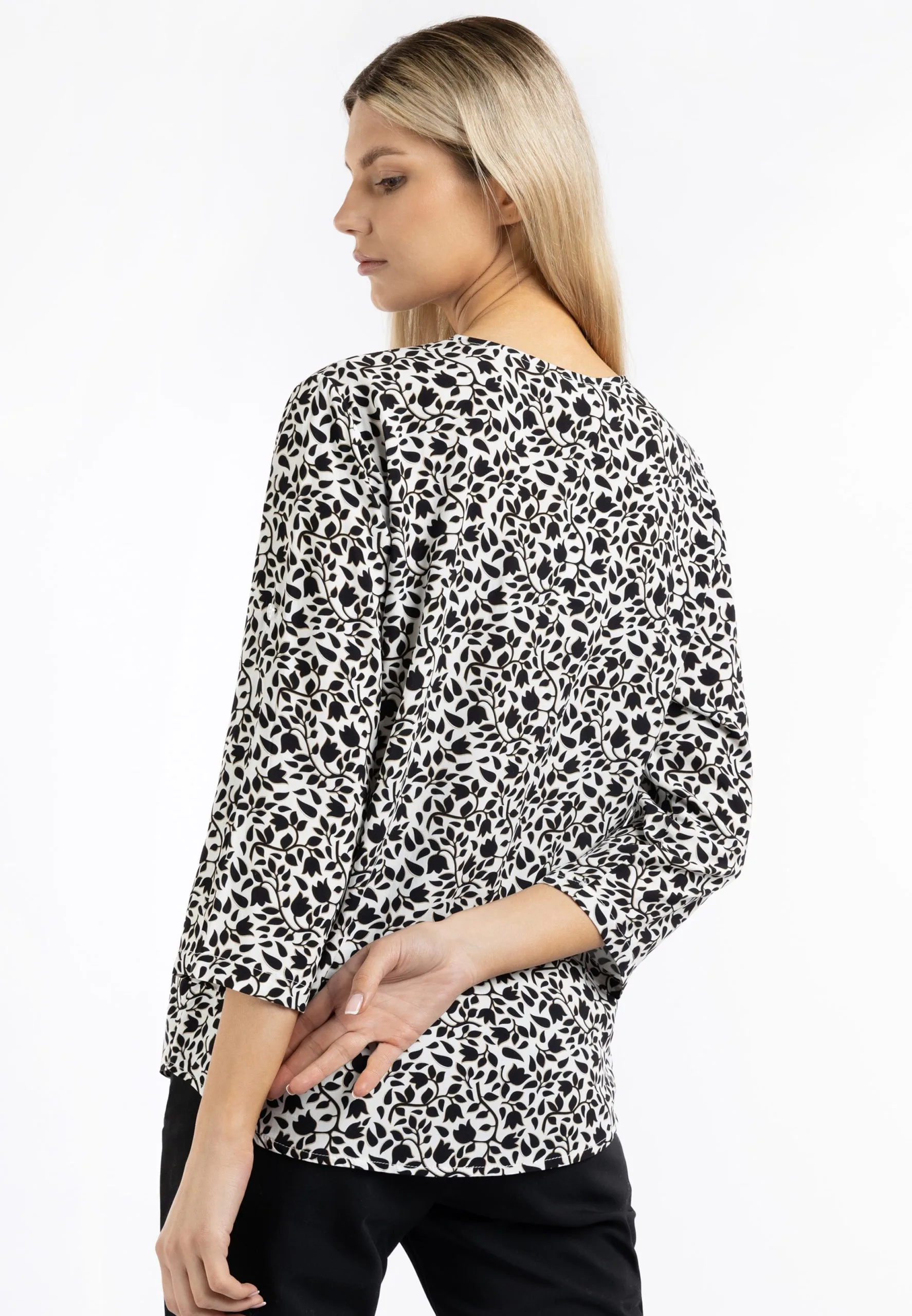 Usha Blouses Met Korte Mouw Blouse Dames Zwart / Wit 5 Usha Blouses Met Korte Mouw Blouse Dames Zwart / Wit - Afbeelding 3