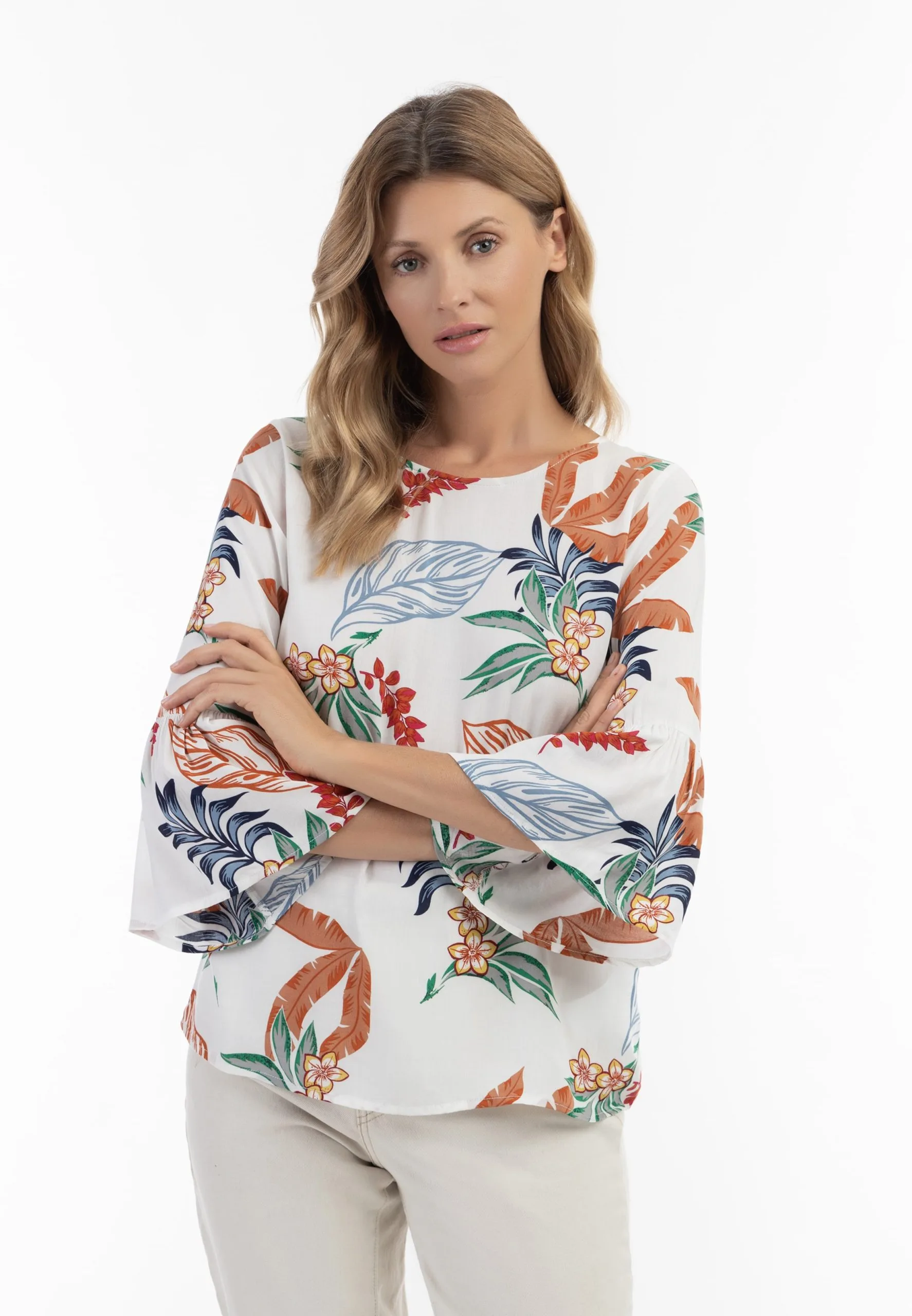 Usha Blouses Met Korte Mouw Blouse Dames Wit 4 Usha Blouses Met Korte Mouw Blouse Dames Wit - Afbeelding 2