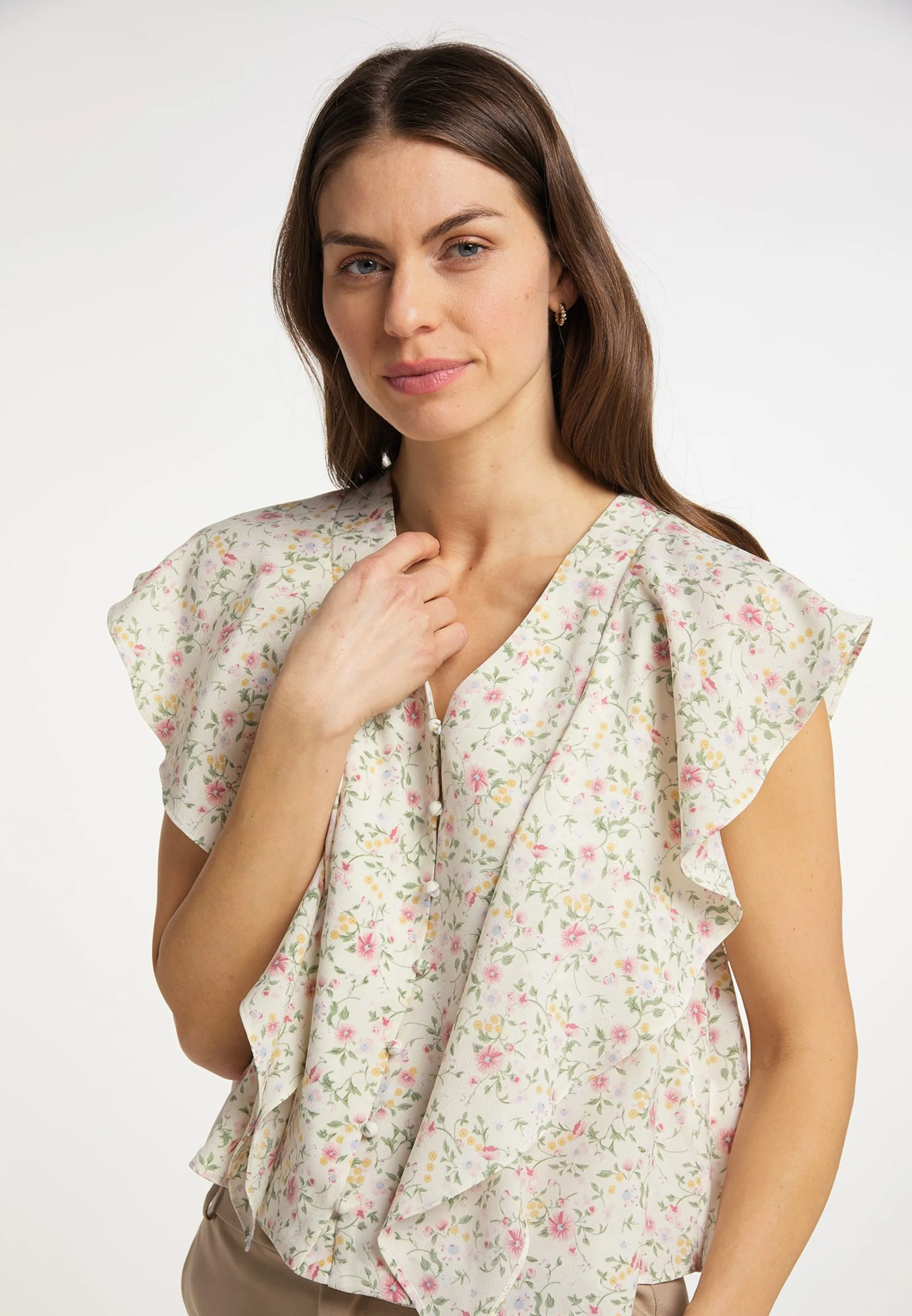 Usha Blouses Met Korte Mouw Blouse Dames Natuurwit 7 Usha Blouses Met Korte Mouw Blouse Dames Natuurwit - Afbeelding 5
