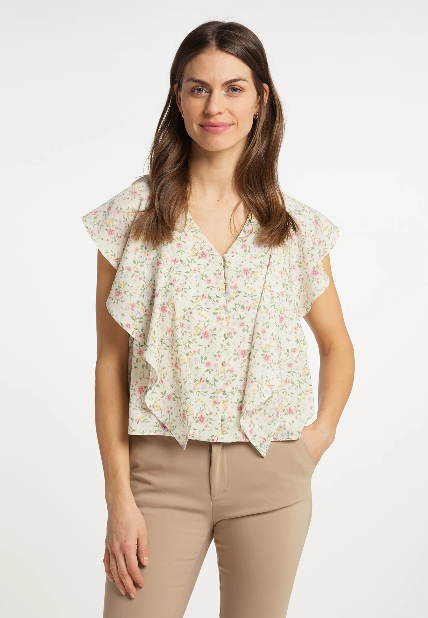 Usha Blouses Met Korte Mouw Blouse Dames Natuurwit 4 Usha Blouses Met Korte Mouw Blouse Dames Natuurwit - Afbeelding 2