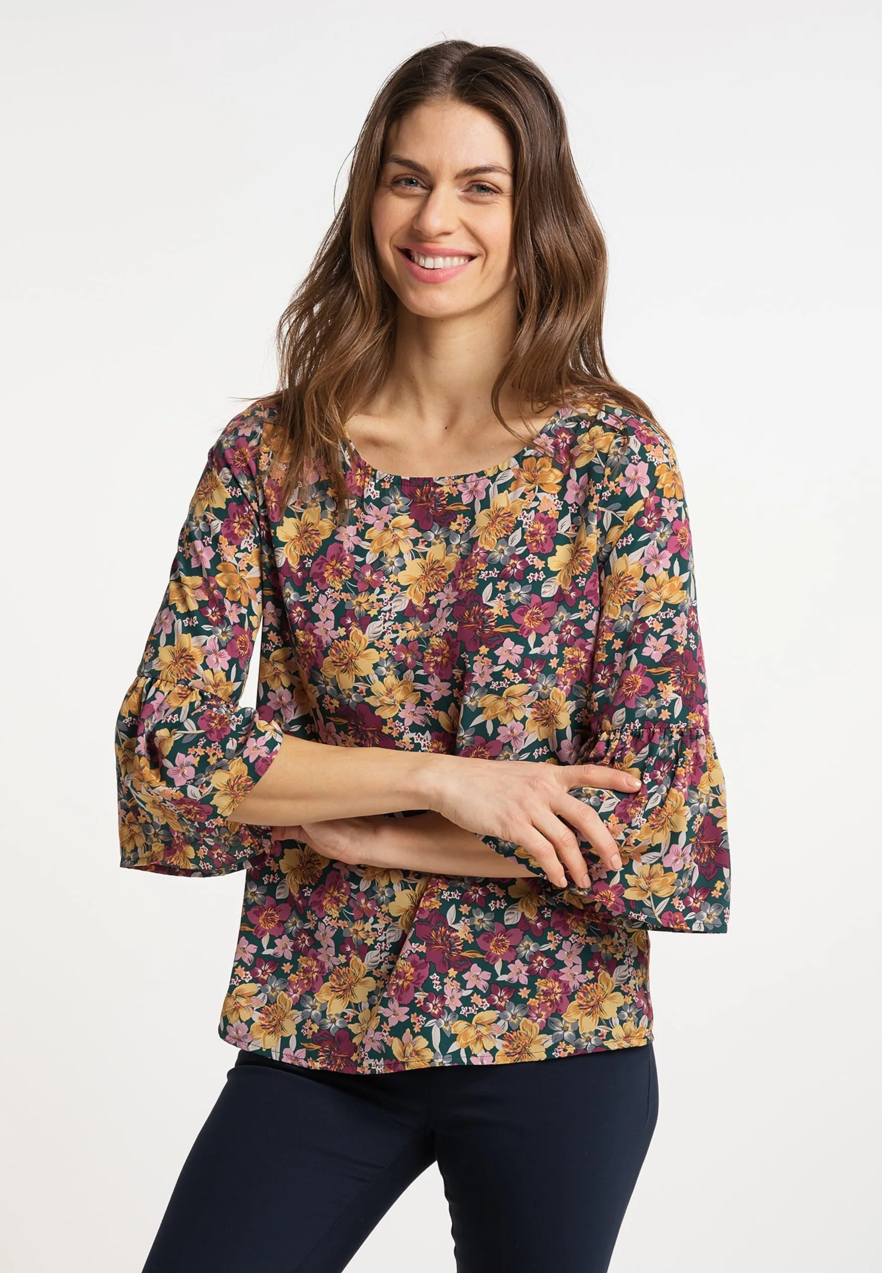 Usha Blouses Met Korte Mouw Blouse Dames Donkergroen 4 Usha Blouses Met Korte Mouw Blouse Dames Donkergroen - Afbeelding 2