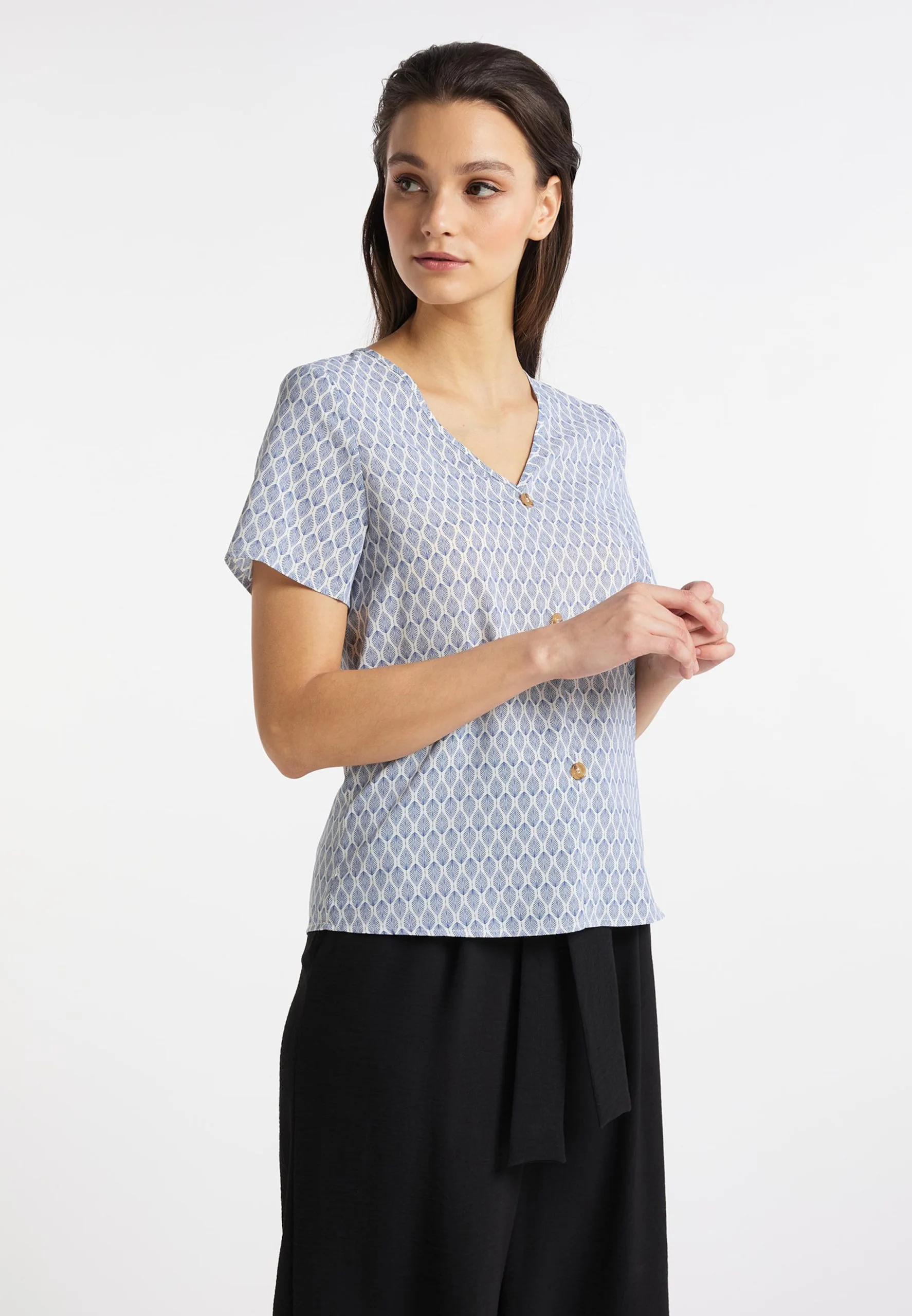 Blouses Met Korte Mouw Blouse Dames Blauw / Wolwit 4 Blouses Met Korte Mouw Blouse Dames Blauw / Wolwit - Afbeelding 2