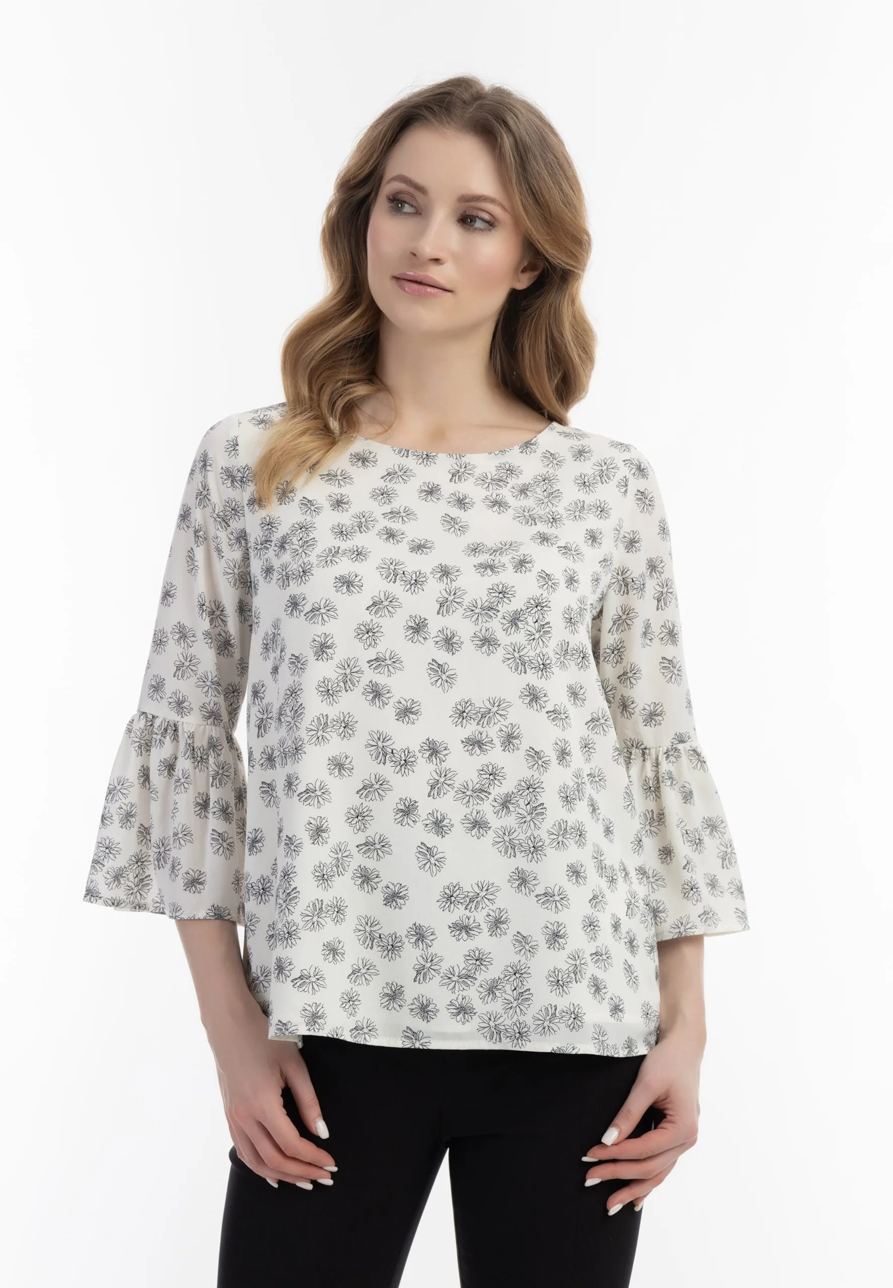 Usha Blouses Met Korte Mouw Blouse Dames Wolwit 3 Usha Blouses Met Korte Mouw Blouse Dames Wolwit - Afbeelding 2